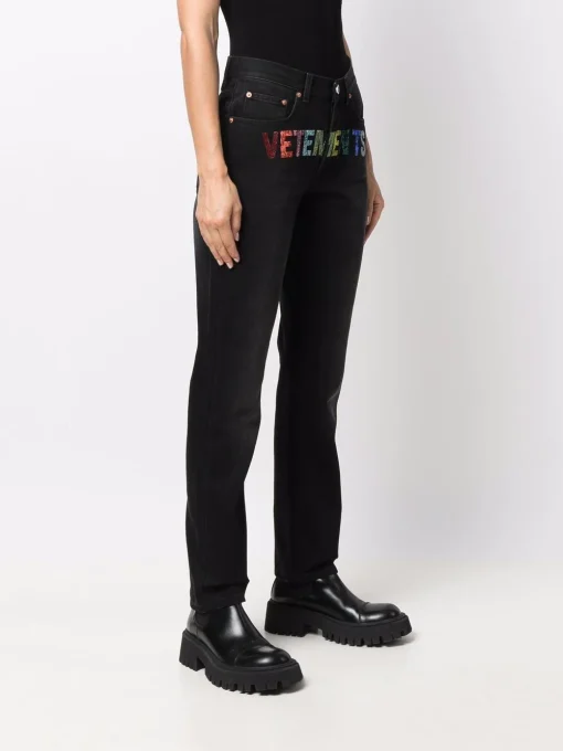 Vetements Studded Logo Straight-Leg Jeans