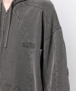 Vetements Logo-Embroidered Panelled Hooded Dark Grey Jacket 5