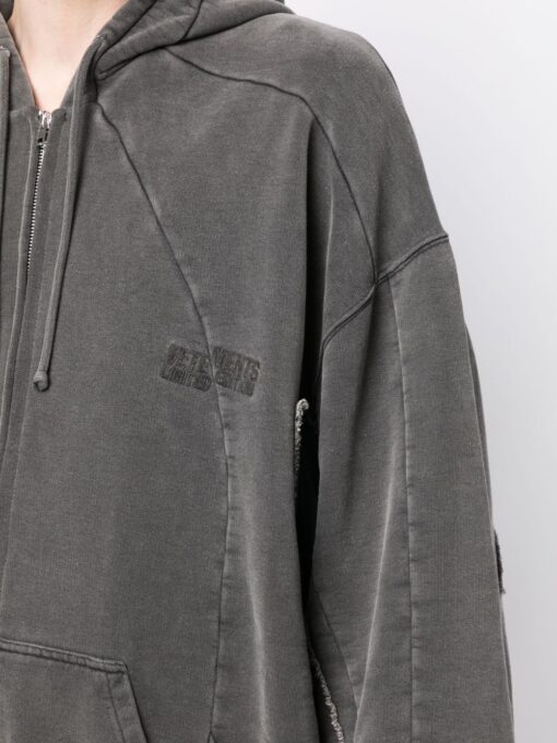 Vetements Logo-Embroidered Panelled Hooded Dark Grey Jacket 5
