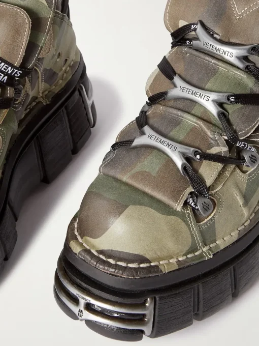 Vetements New Rock Embellished Camouflage-Print Leather Platform Sneakers 2