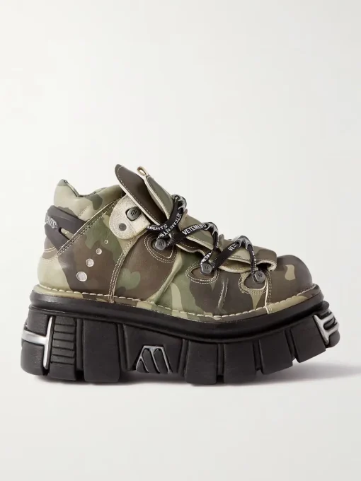 Vetements New Rock Embellished Camouflage-Print Leather Platform Sneakers 3
