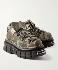 Vetements New Rock Embellished Camouflage-Print Leather Platform Sneakers 4