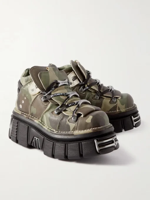 Vetements New Rock Embellished Camouflage-Print Leather Platform Sneakers 4