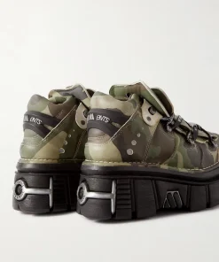 Vetements New Rock Embellished Camouflage-Print Leather Platform Sneakers 5