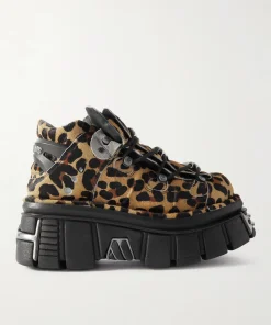 Vetements New Rock Embellished Leopard-Print Pony Hair Platform Sneakers