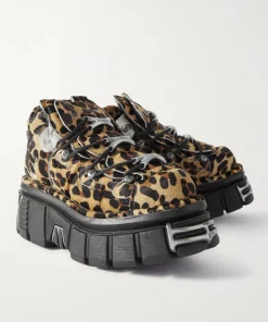 Vetements New Rock Embellished Leopard-Print Pony Hair Platform Sneakers 3