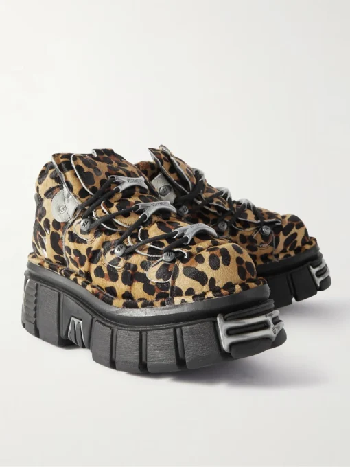 Vetements New Rock Embellished Leopard-Print Pony Hair Platform Sneakers 3
