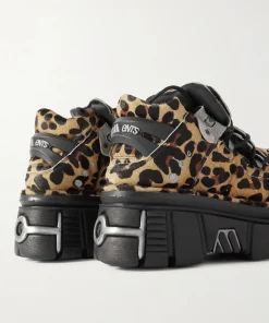 Vetements New Rock Embellished Leopard-Print Pony Hair Platform Sneakers 4